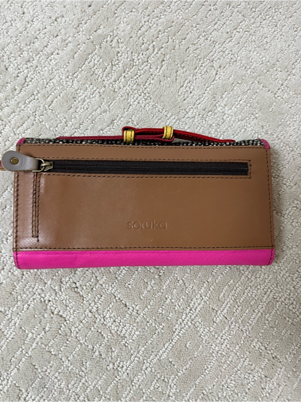 Soruka Fold-Over leather Wallet in Hot Pink with Black Speckled Haircalf - Picture 2 of 5